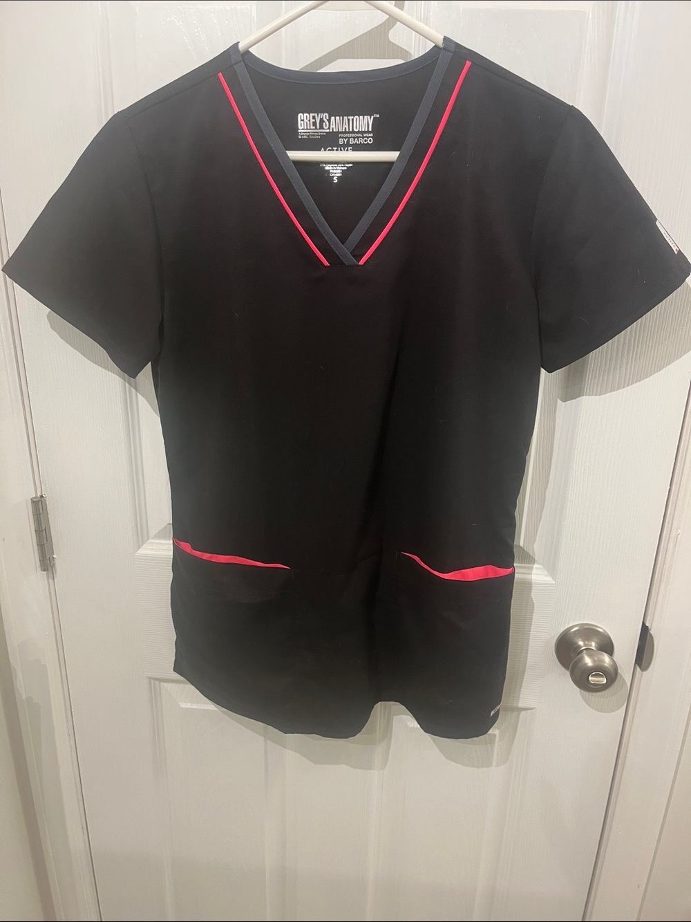 Grey's Anatomy Black Scrub Top with Pink Trim
